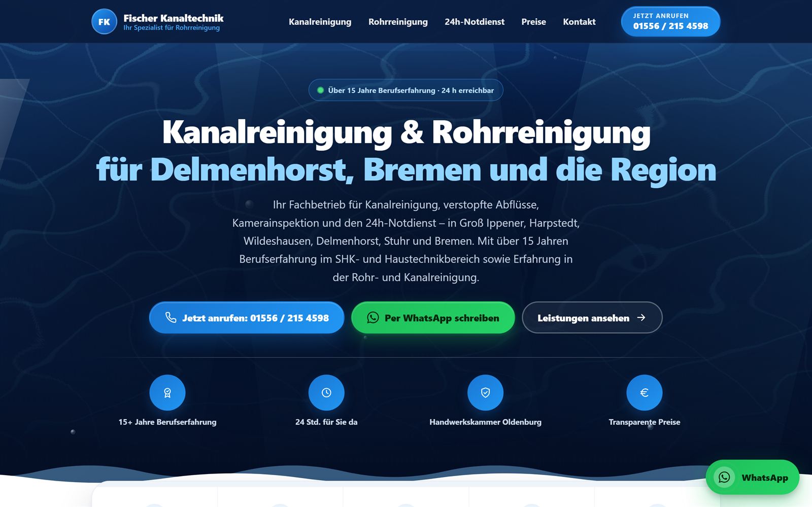 Startseite der Website von Fischer Kanaltechnik